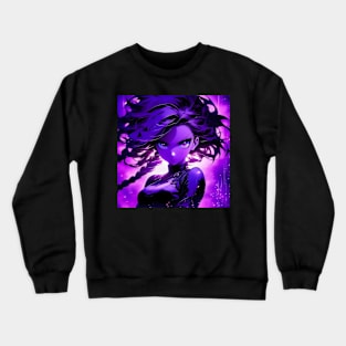 Anime girl in purple aesthetic Crewneck Sweatshirt